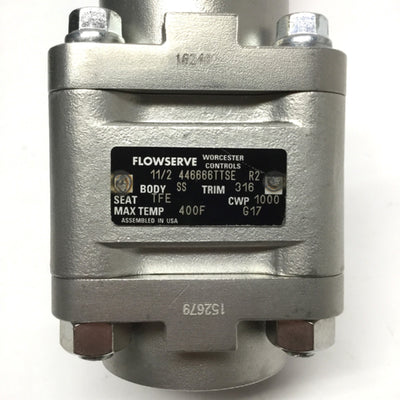New – Open box Worcester Flowserve 446666TTSE Stainless Steel Ball Valve, 1-1/2" NPT, 1000psi