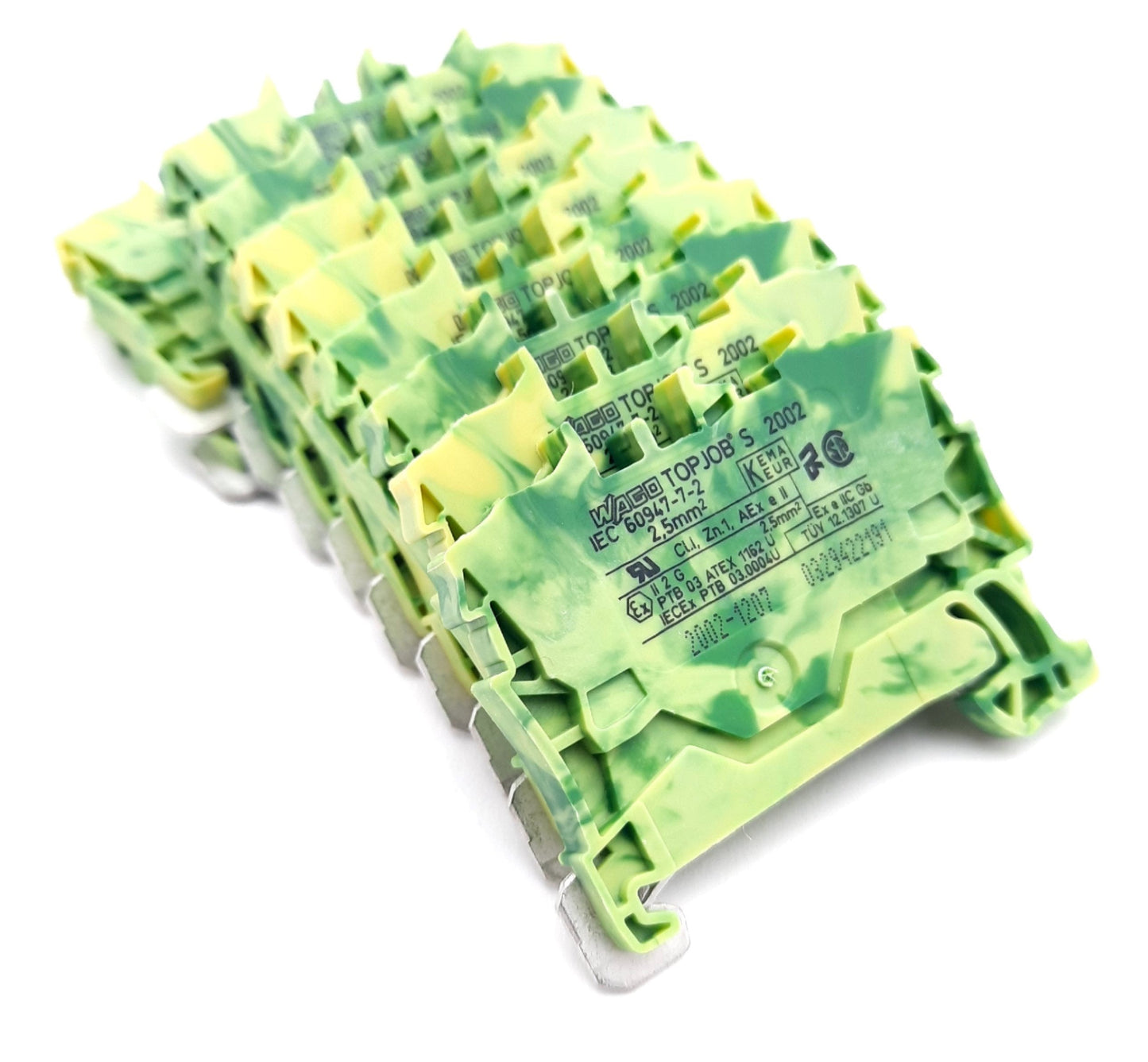 New – Open box Lot of 10 Wago 2002-1207 Grounding Terminal Blocks 2 position Single Level