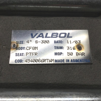 New – Open box Valbol 4540066RTWM Stainless Steel Three-Piece Ball Valve, 725psi, 4" Butt Weld