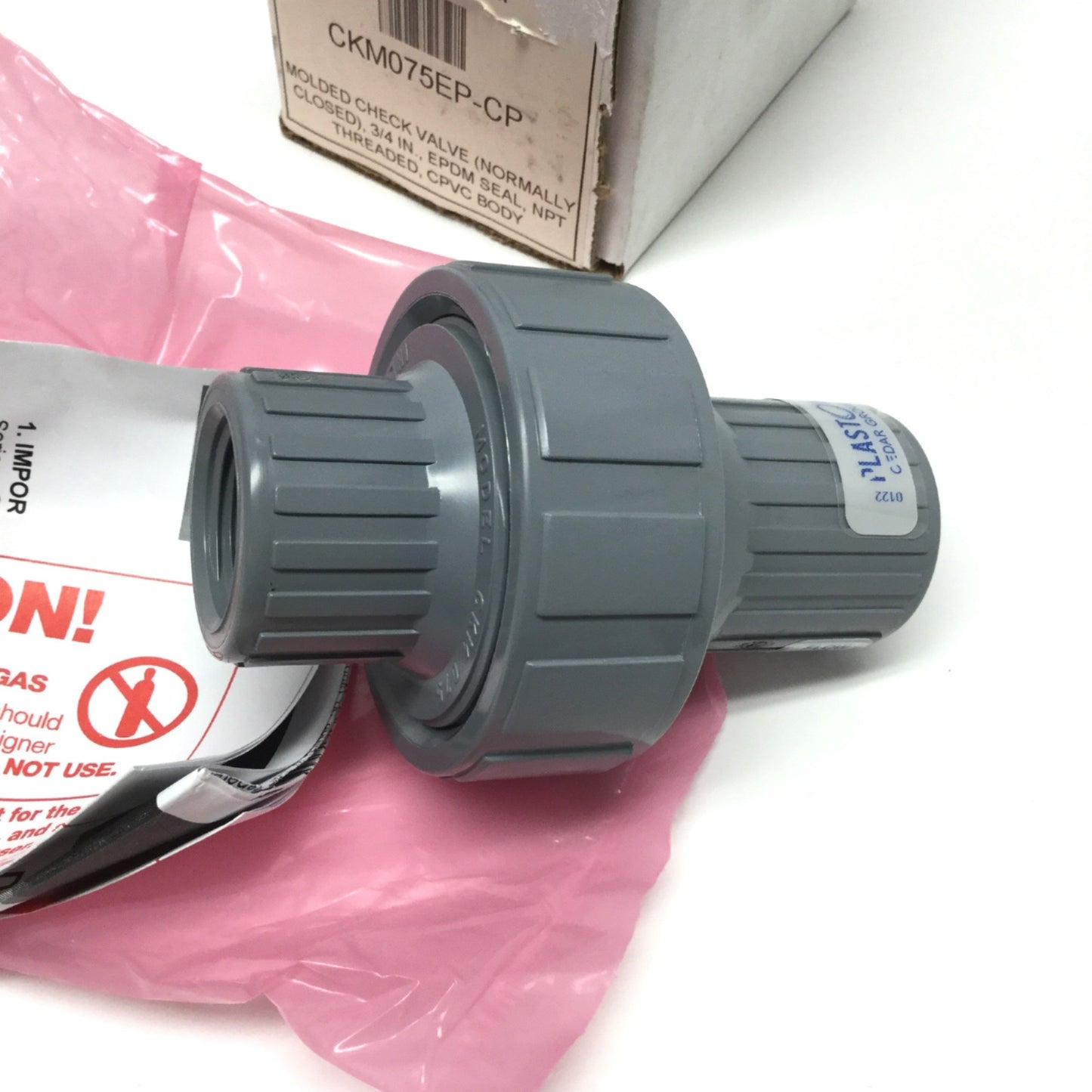 New – Open box Plast-O-Matic CKM075EP-CP Check Valve, Self-Closing, 3/4" NPT, CPVC, EPDM