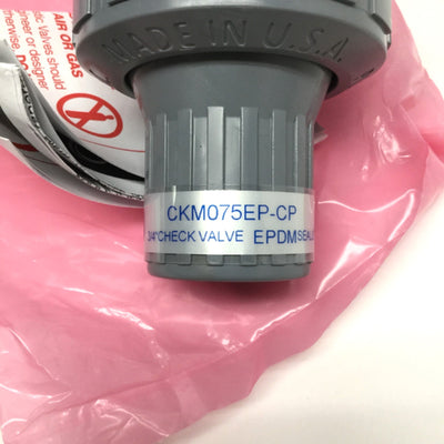 New – Open box Plast-O-Matic CKM075EP-CP Check Valve, Self-Closing, 3/4" NPT, CPVC, EPDM