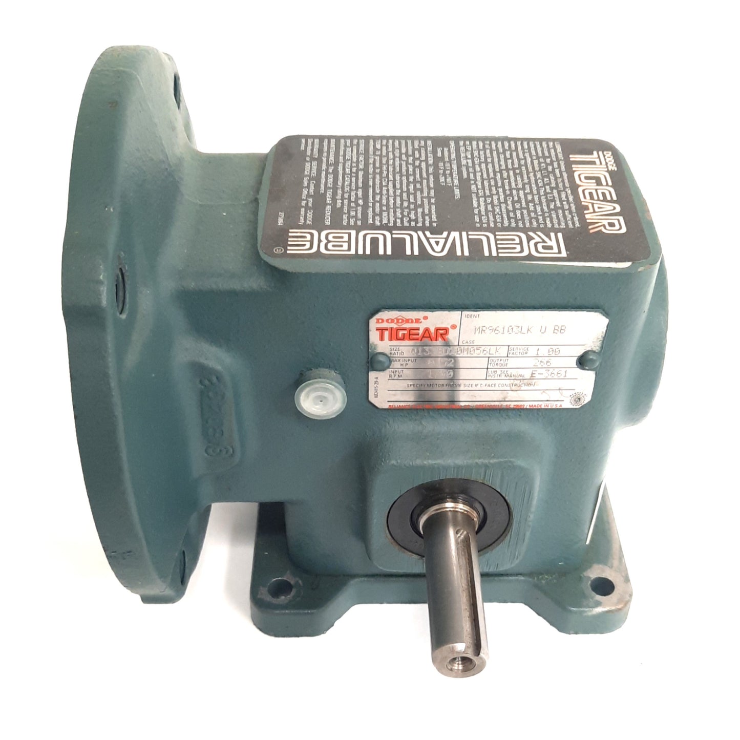 Used Dodge MR96103LKUBB Tigear Reducer, 13 Case, C-Face, 20:1, 56C Frame, 1HP Rating