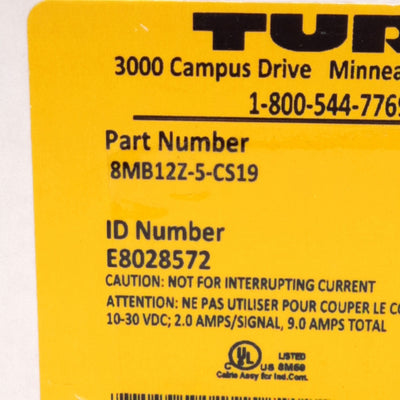 New Turck 8MB12Z-5-CS19 Junction Box, M12 Eurofast Ports, M23 Male Connector, 60V 2A