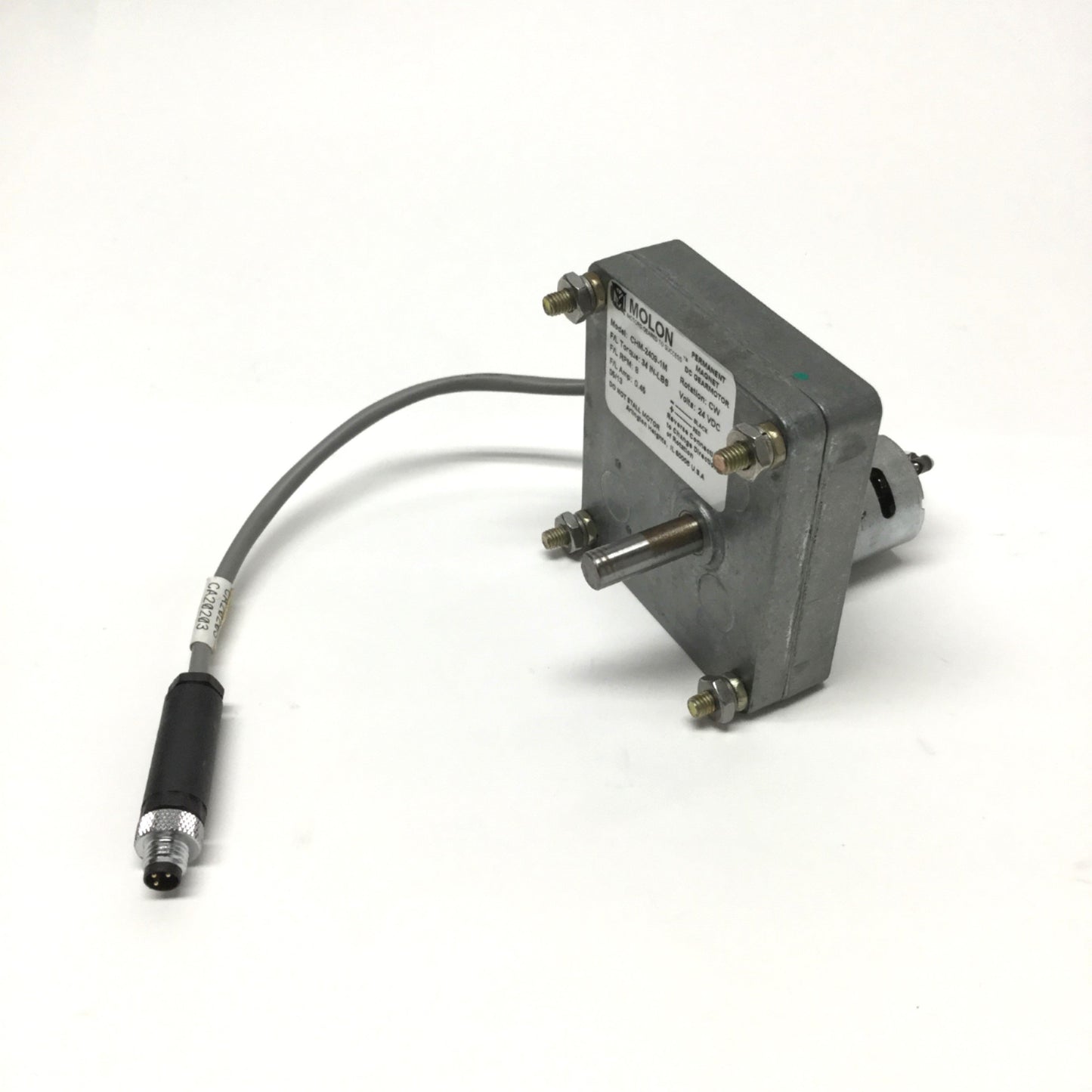 Used Molon CHM-2409-1M Permanent Magnet DC Gearmotor 24VDC CW 34in-lb, 8RPM