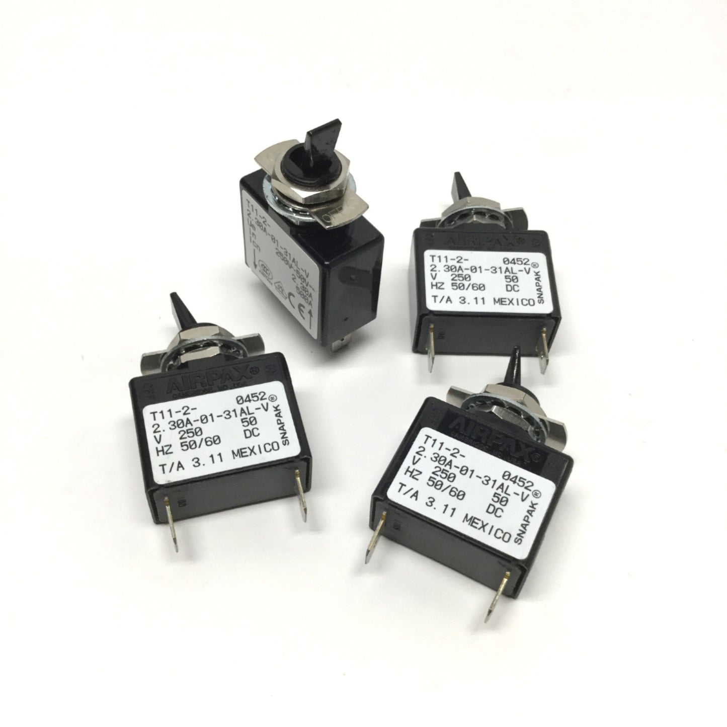 Used Lot of 4 Airpax T11-2-2.30A-01-31AL-V SNAPAK Mini Circuit Breaker, 250VAC 2.3A