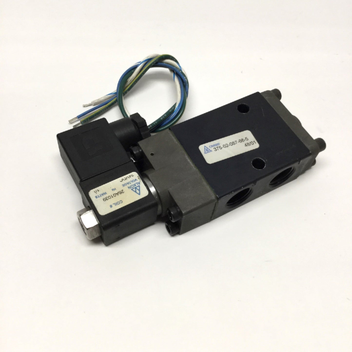 Used Alkon OMNI 375-02-087-68-5 Solenoid Valve 3/8" NPT, 2-Position 3-Way, 24VDC