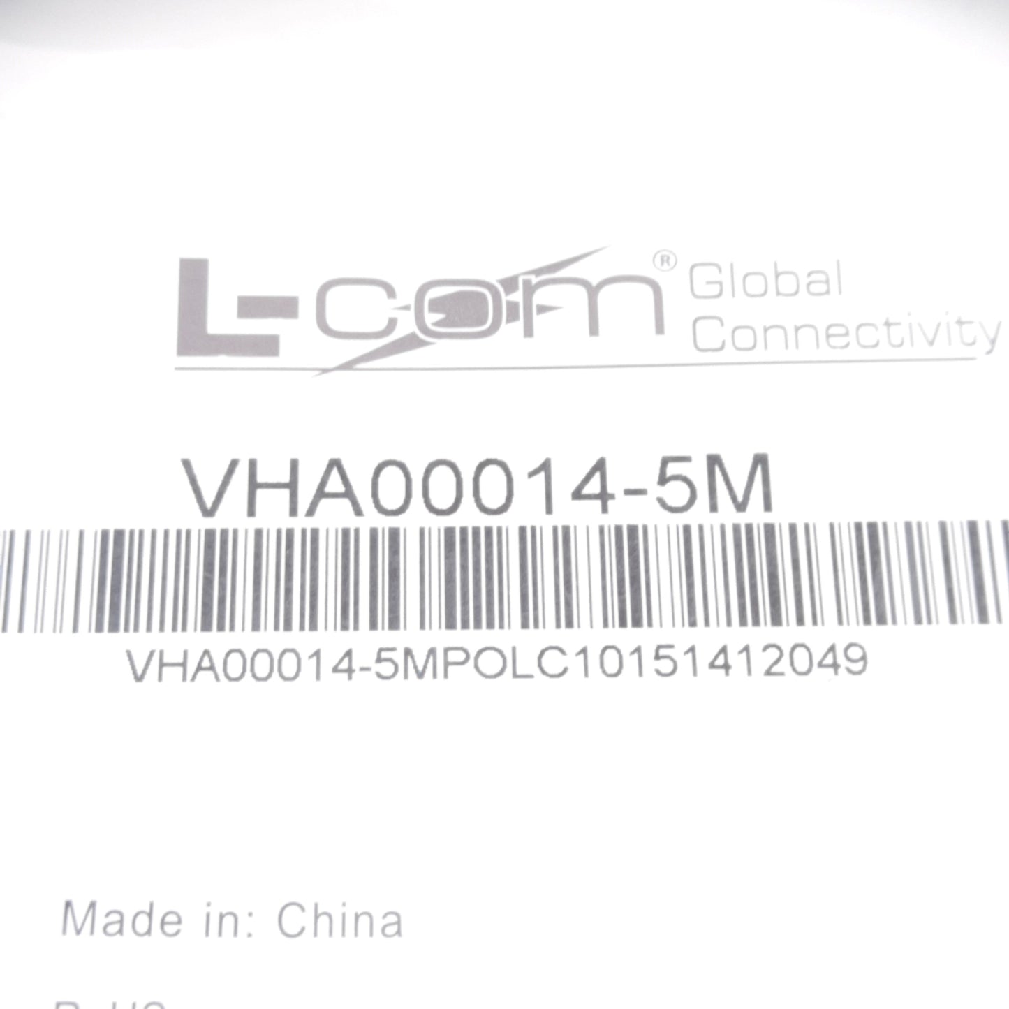 Used L-Com VHA00014-5M Digital Video Cable, DisplayPort Male to HDMI Male, 5m