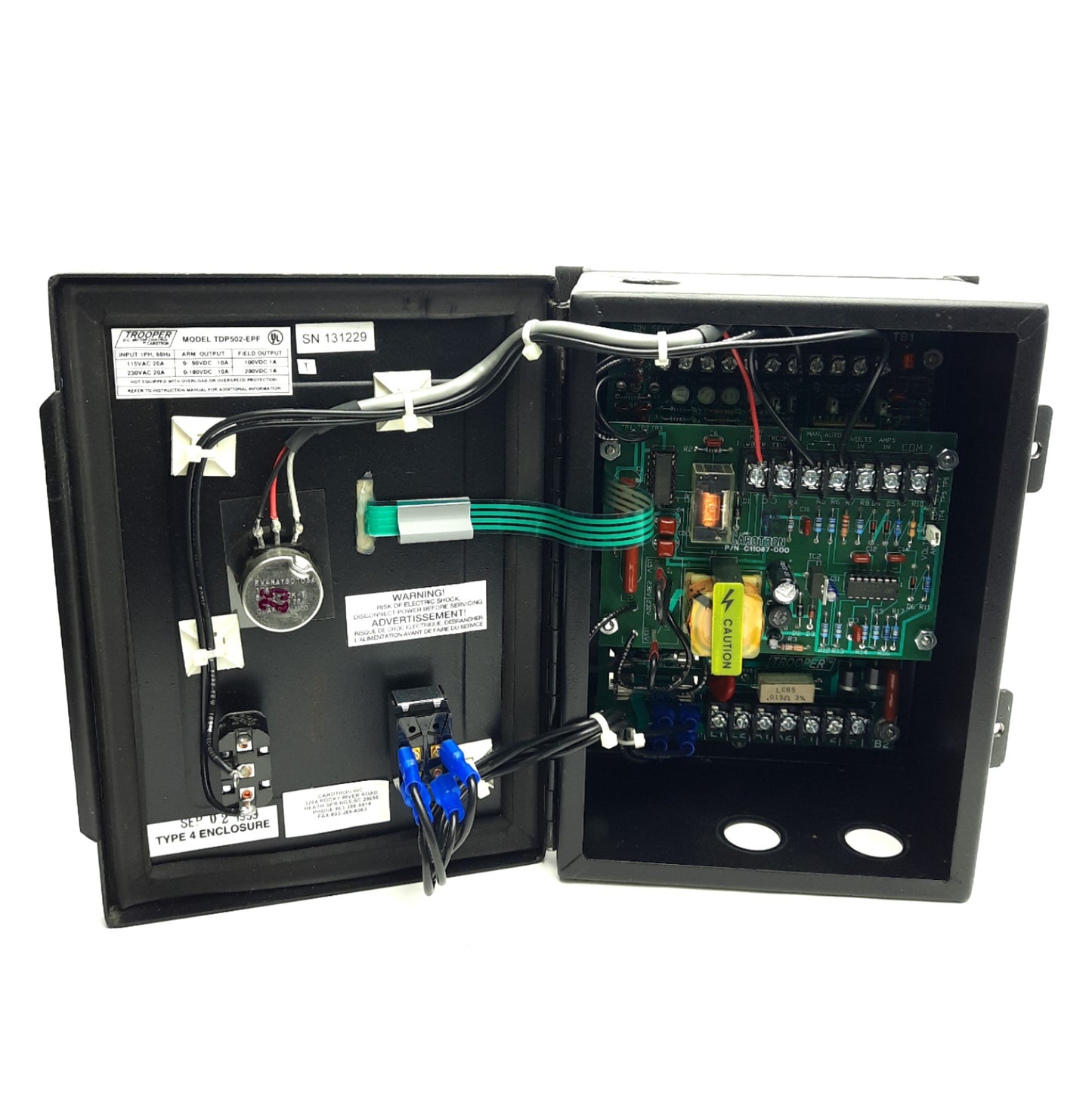 Used Cartron TDP502-EPF Trooper DC Motor Drive, 110-230VAC Input, 90-180VDC Output