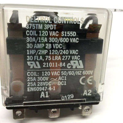 Used Deltrol Controls 21011-84 375TM 3PDT Power Relay 30A 300VAC/28VDC, 120VAC Coil