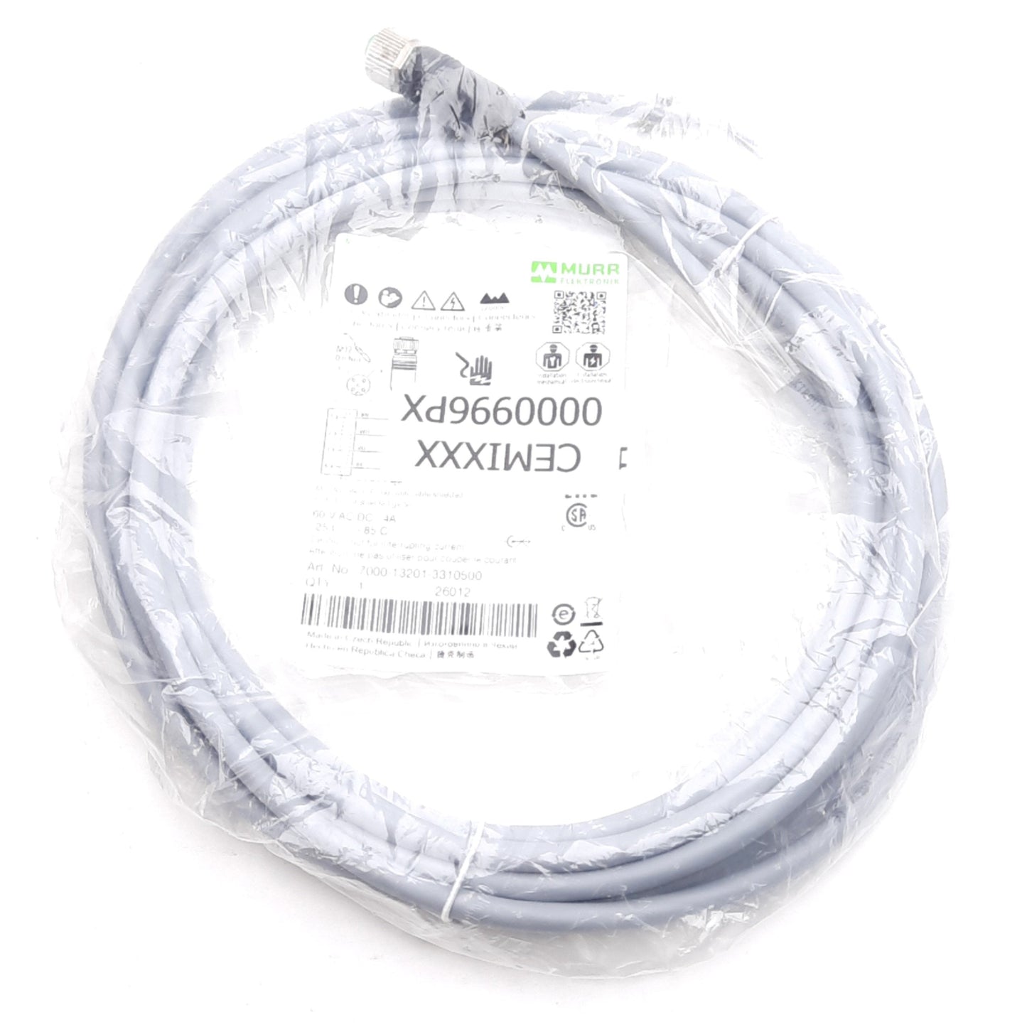New Murrelektronik 7000-13201-3310500 Shielded Cable 60V 4A, M12 5-Pin Female 0°, 5m