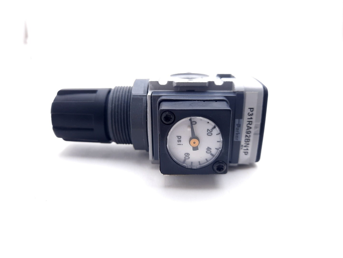 New Parker P31RA92BN1P Mini Global Modular Regulator 1/4" NPT, 300PSI, 0-60PSI Gauge