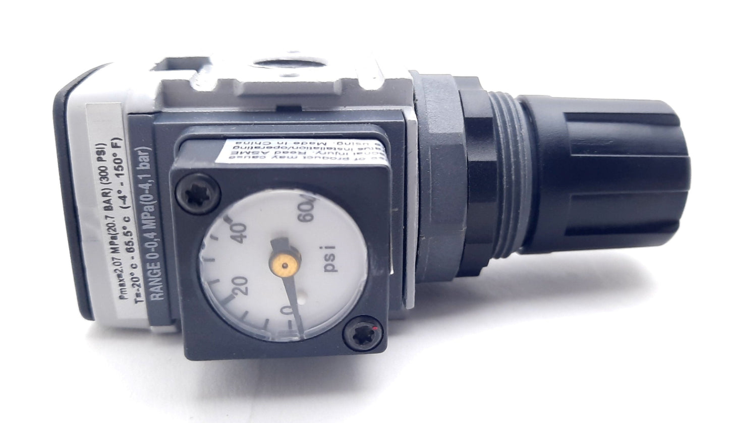 New Parker P31RA92BN3P Mini Global Modular Regulator 1/4" NPT, 300PSI, 0-60PSI Gauge