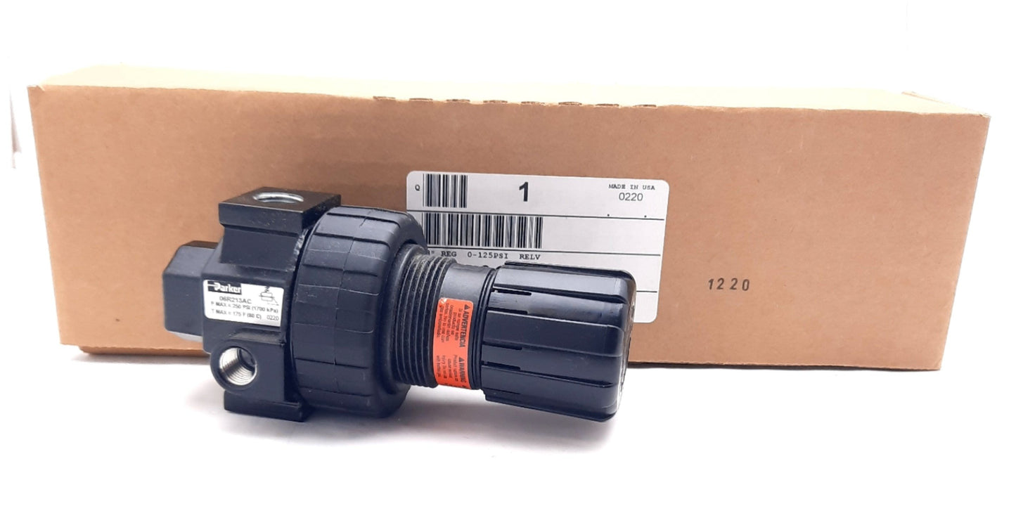 New Parker 06R213AC Air Pressure Regulator 0-125PSI, 3/8" NPT, Gauge Port 1/4: NPT