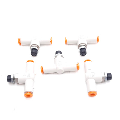 New Lot of 5 SMC AS2001FM-03 Speed Controller Fitting ø5/32in One-Touch, 0.1-1.0MPa