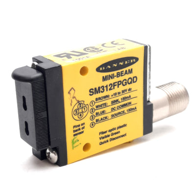 Used Banner SM312FPGQD Photoelectric Sensor 1ms Response Time 10-30VDC NPN/PNP M12