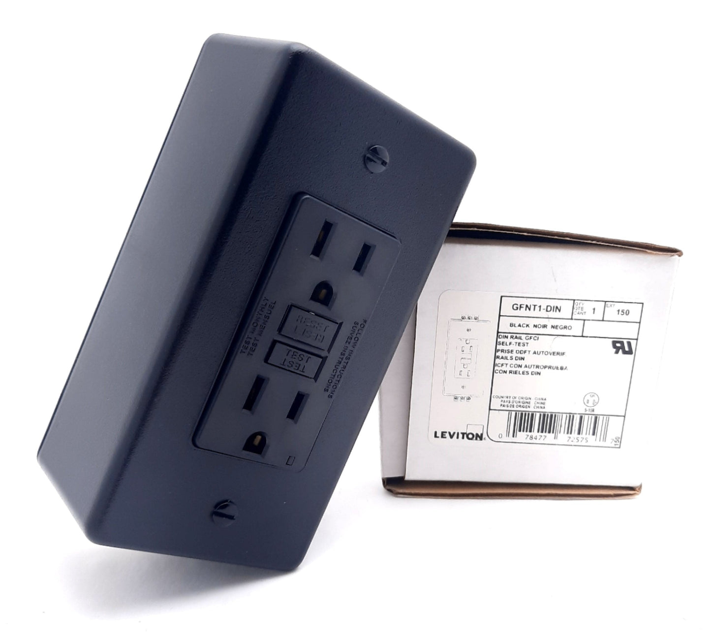 New Leviton GFNT1-DIN Industrial DIN Rail Duplex Receptacle 2 Pole, 15A, 125V, 5-15R