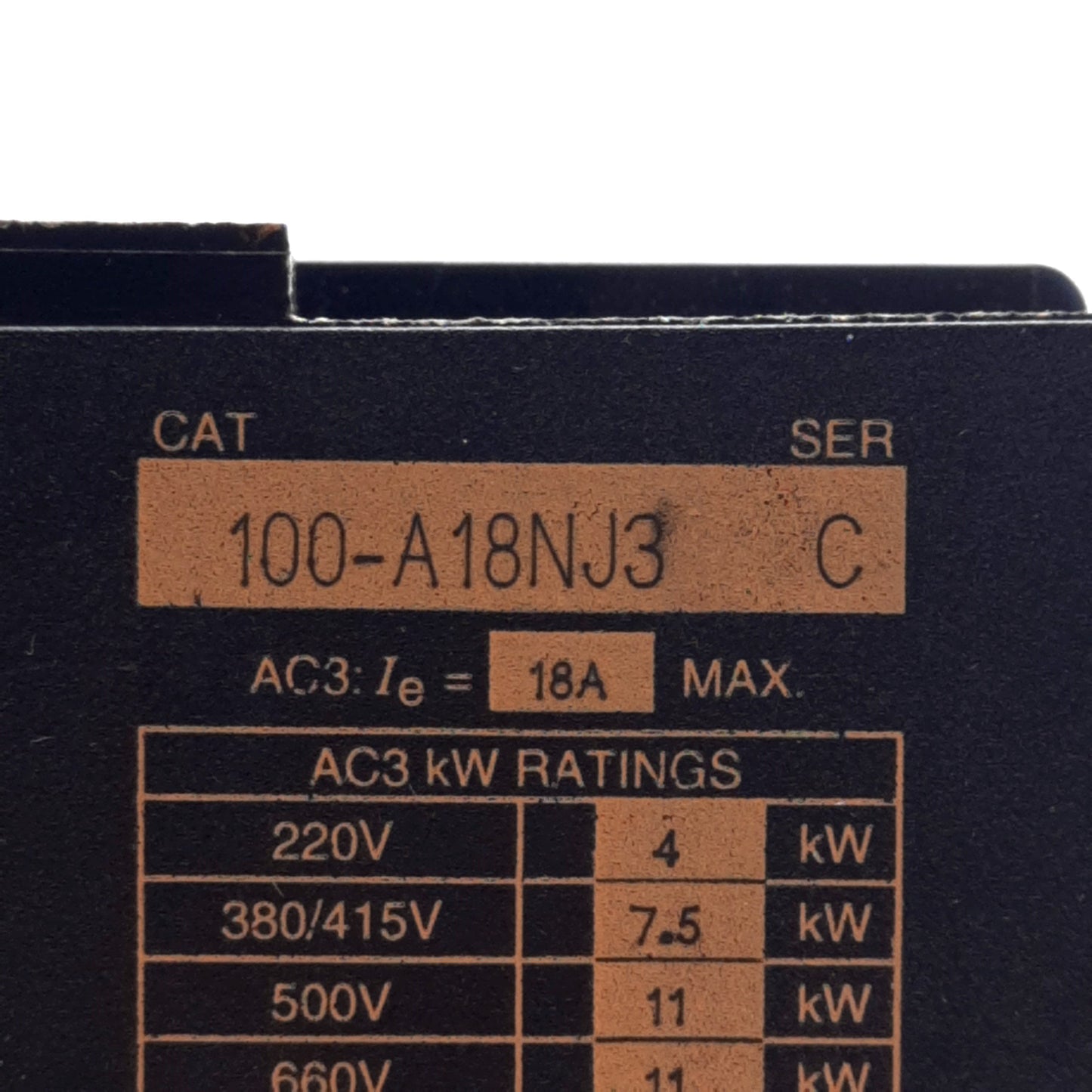 New – Open box Allen Bradley 100-A18NJ3 Contactor, 3-Pole, 600VAC 18A, 24V Coil, DIN Rail