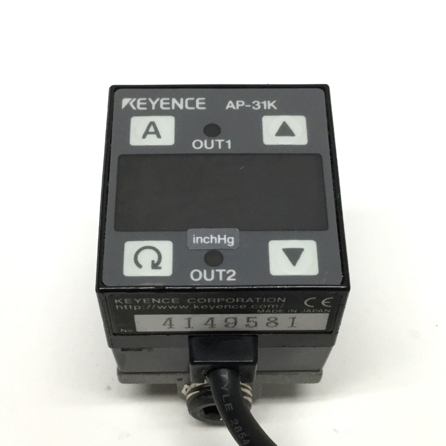 Used Keyence AP-31K Vacuum Sensor, 12-24VDC, Negative-Pressure -101.3kPa, NPN