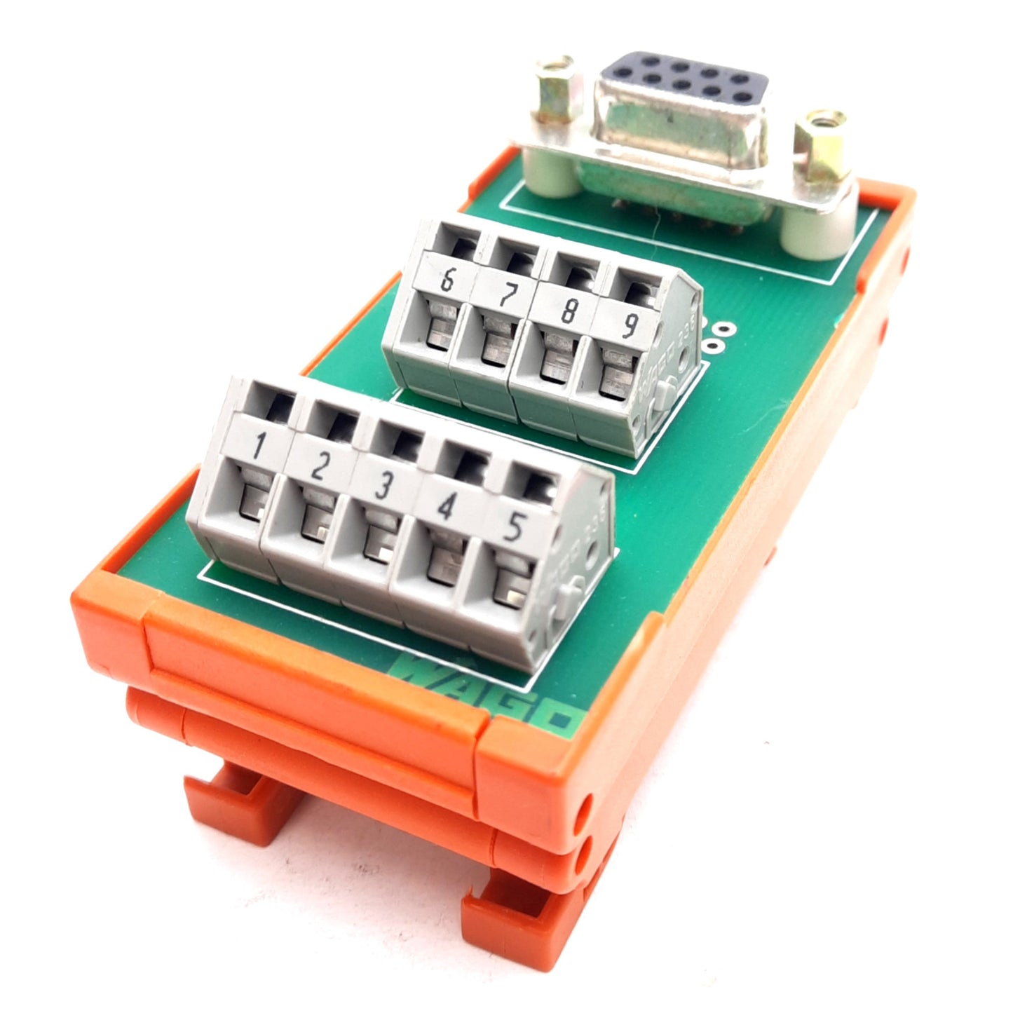 Used Wago 289-555 Breakout Board, 9-Position, Female 9-Pin D-Sub Connector, DIN Rail