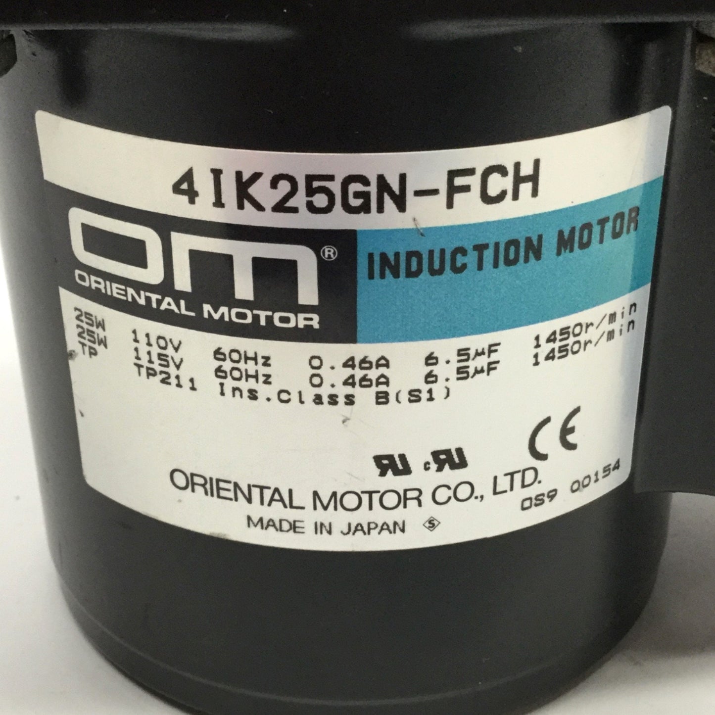 Used Oriental 4IK25GN-FCH Induction Motor 25W, 110/115VAC 1PH w/Gear Head 90:1, 16RPM