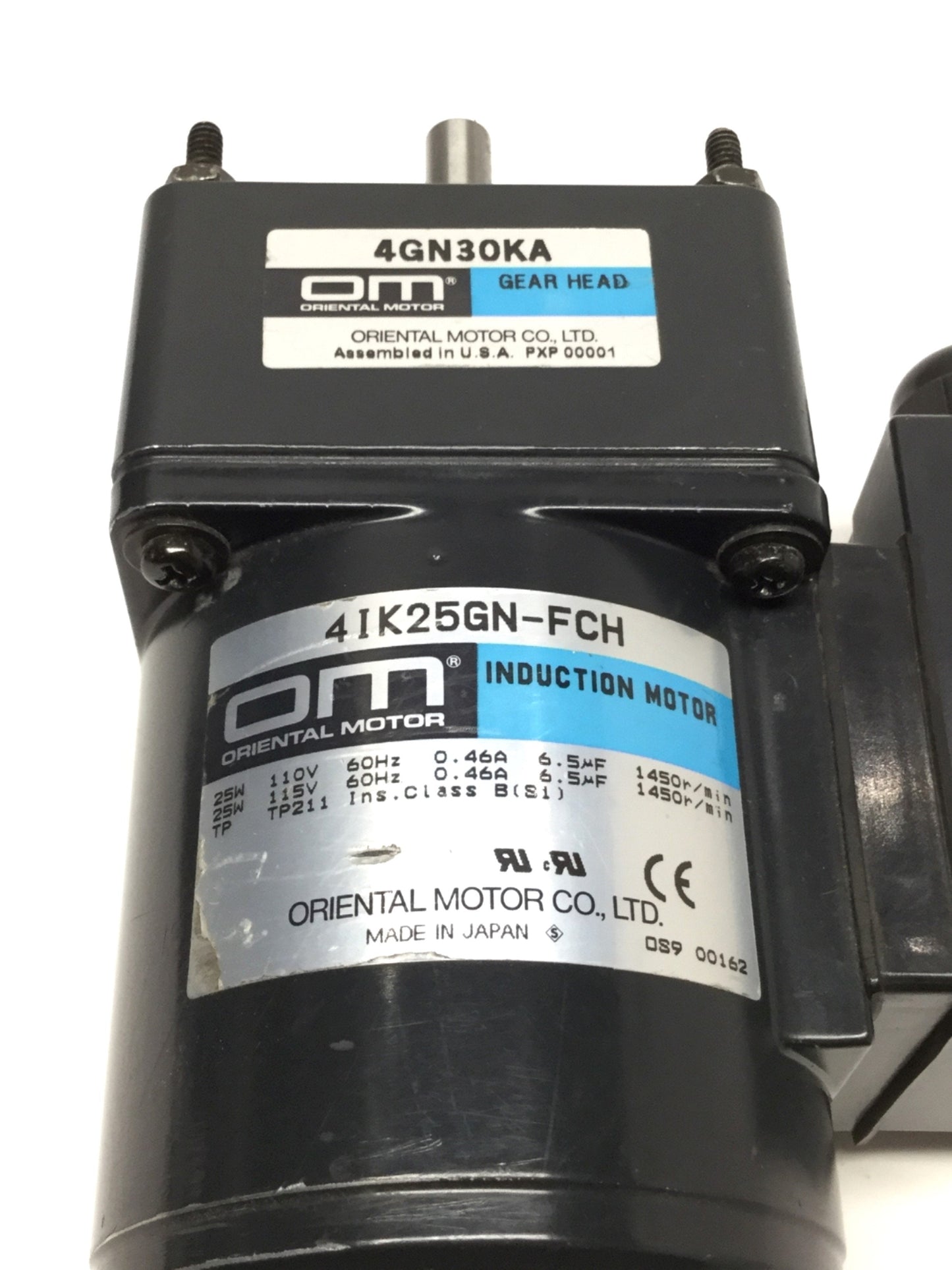 Used Oriental 4IK25GN-FCH Induction Motor 25W, 110/115VAC 1PH w/Gear Head 30:1, 48RPM