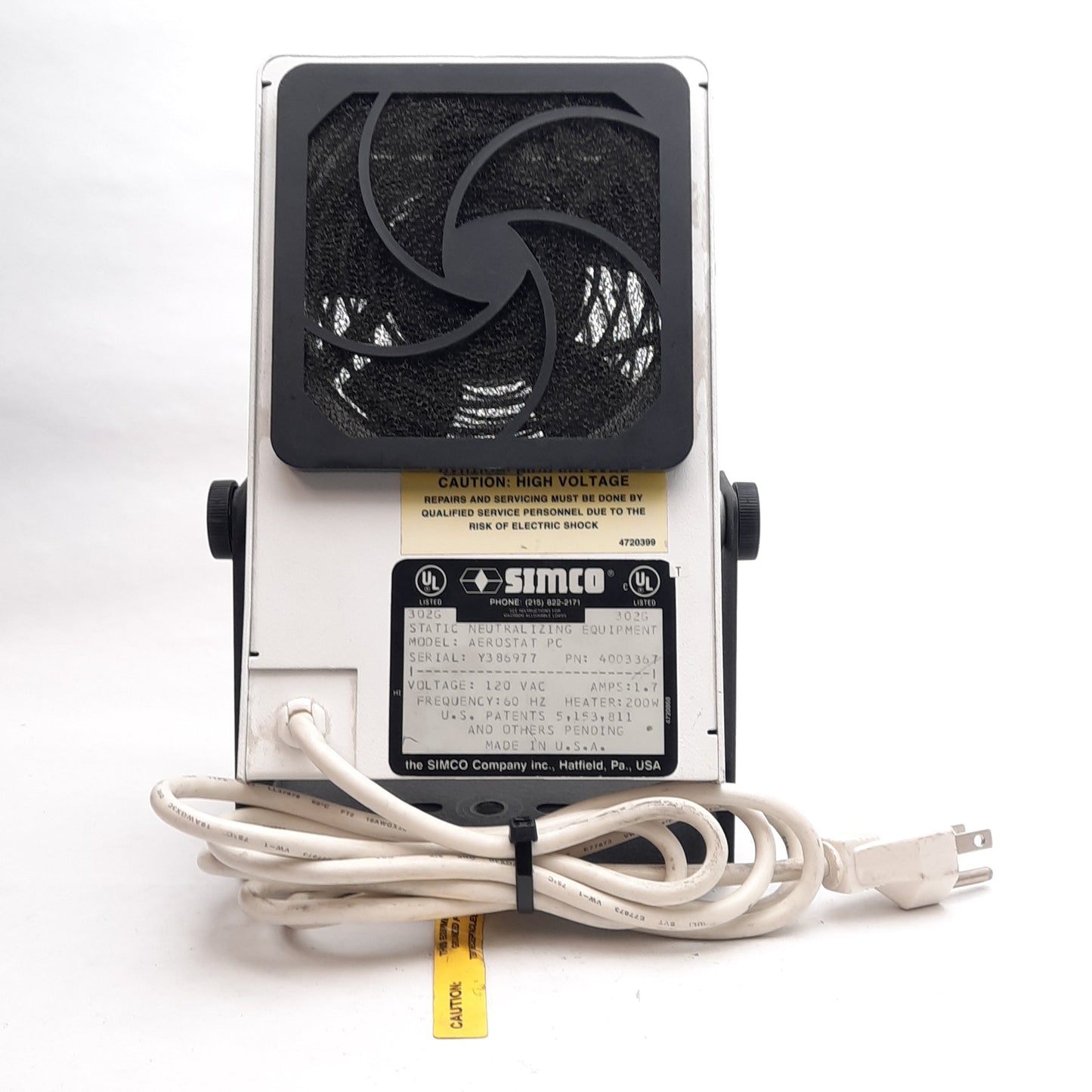 Used Simco 4003367 Aerostat PC Air Ionizer & Heater, 200W Heating, 35-70cfm, 120VAC