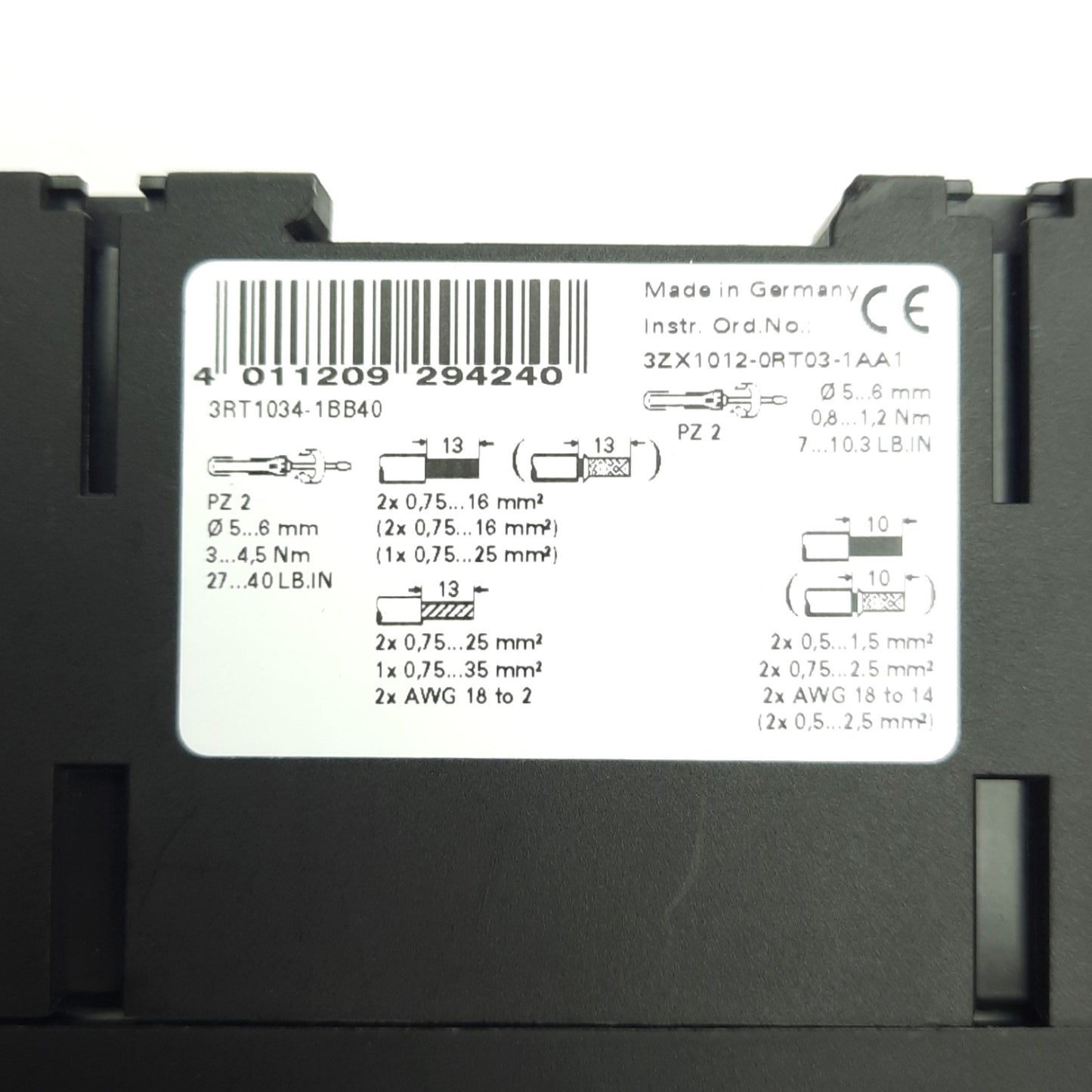 Used Siemens 3RT1304-1BB40 Contactor, 3-Poles, 32A 600V, DIN Rail Mount, 24V DC Coil
