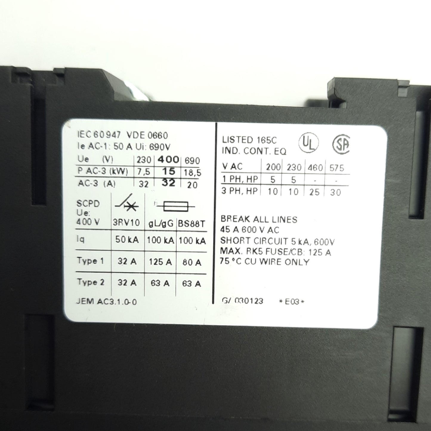 Used Siemens 3RT1304-1BB40 Contactor, 3-Poles, 32A 600V, DIN Rail Mount, 24V DC Coil