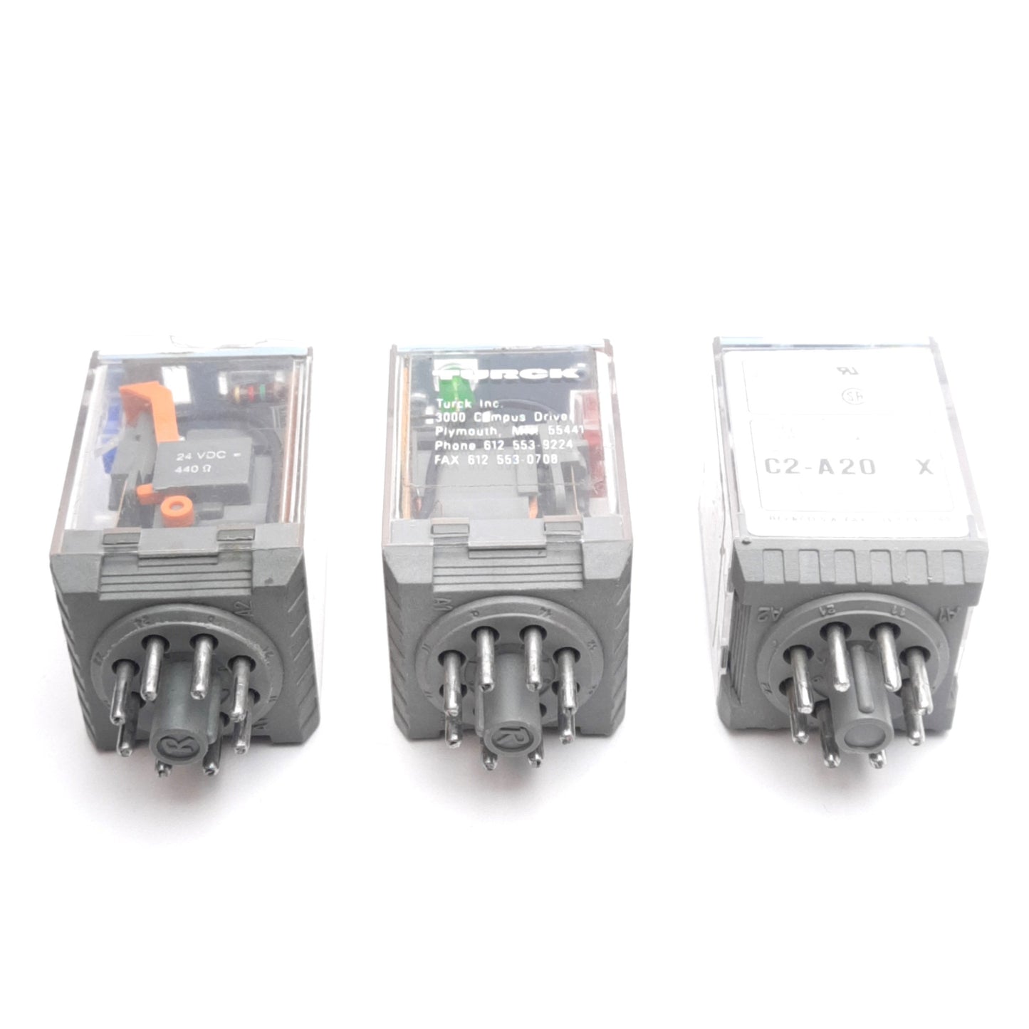 Used Lot of 3 Turck C2-A20X/024VDC Power Relay, 24VDC Coil, DPDT, 8-Pin, 10A 300VAC