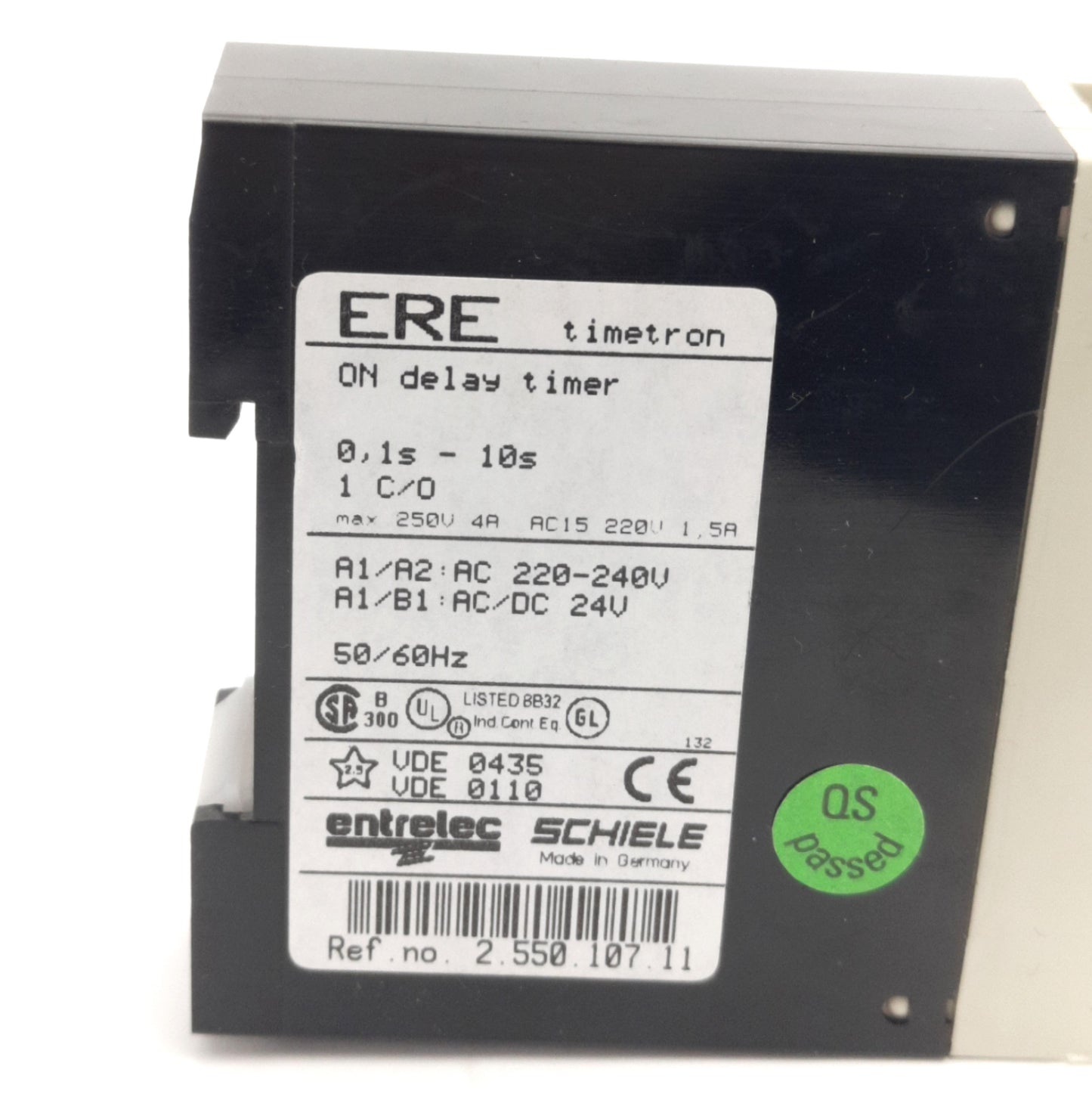 Used Schiele 2.550.107.11 ERE On Delay Timer Relay 0.1-10s Range, 250V 4A Max