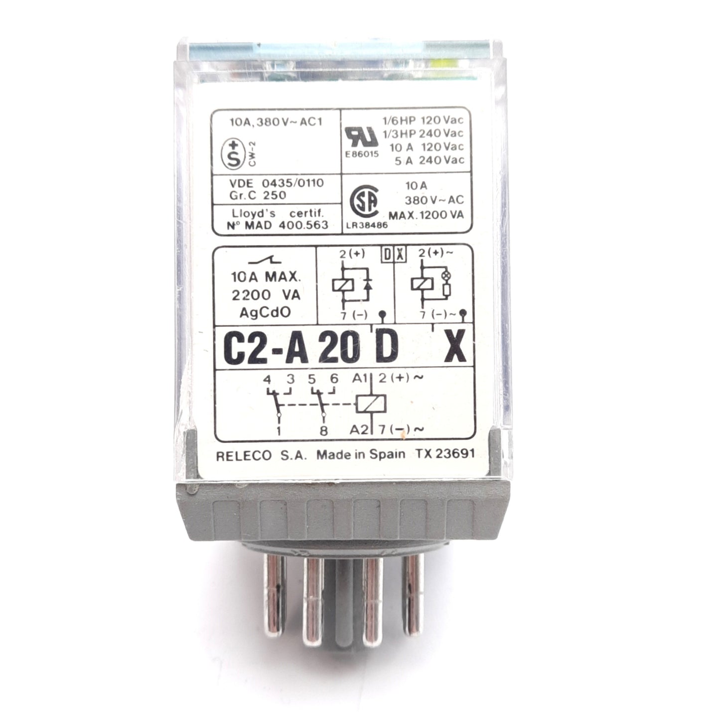 Used Lot of 2 Turck C2-A20DX/024VDC Power Relay, 24VDC Coil, DPDT, 8-Pin, 10A 380VAC
