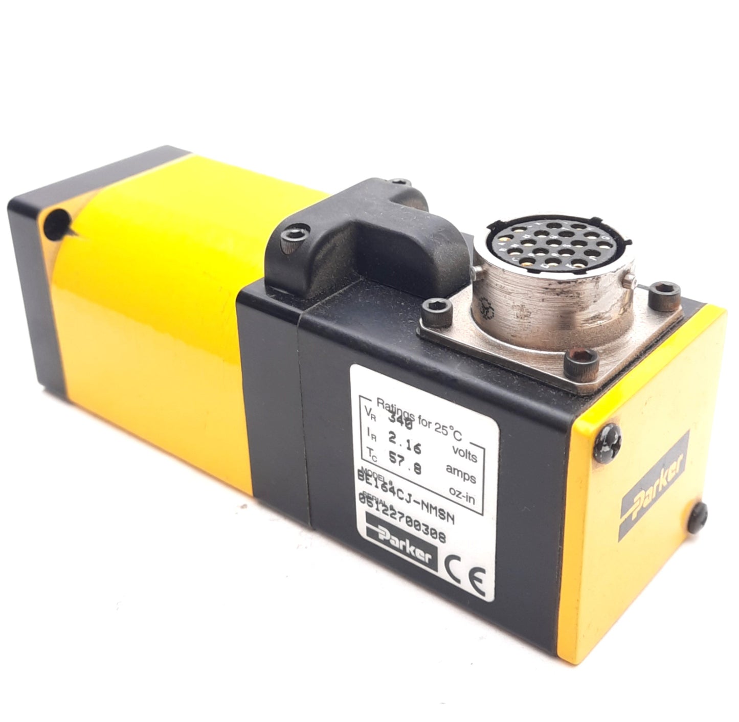 Used Parker BE164CJ-NMSN Brushless Servo Motor, NEMA 16, 340VDC 2.16A, 3.6lb-in, 200W