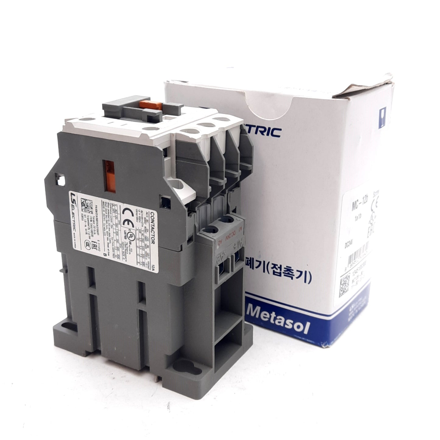 Used LS Electric MC-12b Contactor, 3-Pole NO+NC Aux, Coil: 24VDC, 25A 690VAC, Damaged