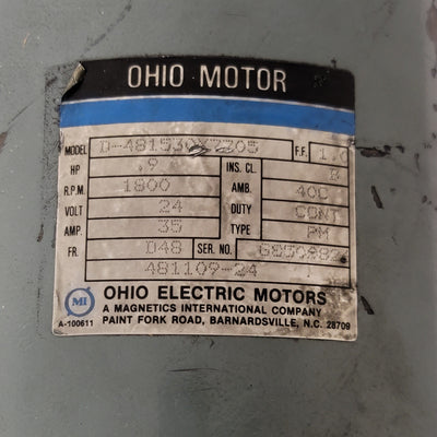 Used Ohio Motor D-481530X7705 DC Pump Motor For Crown Forklift 9HP, 24VDC, 1800RPM