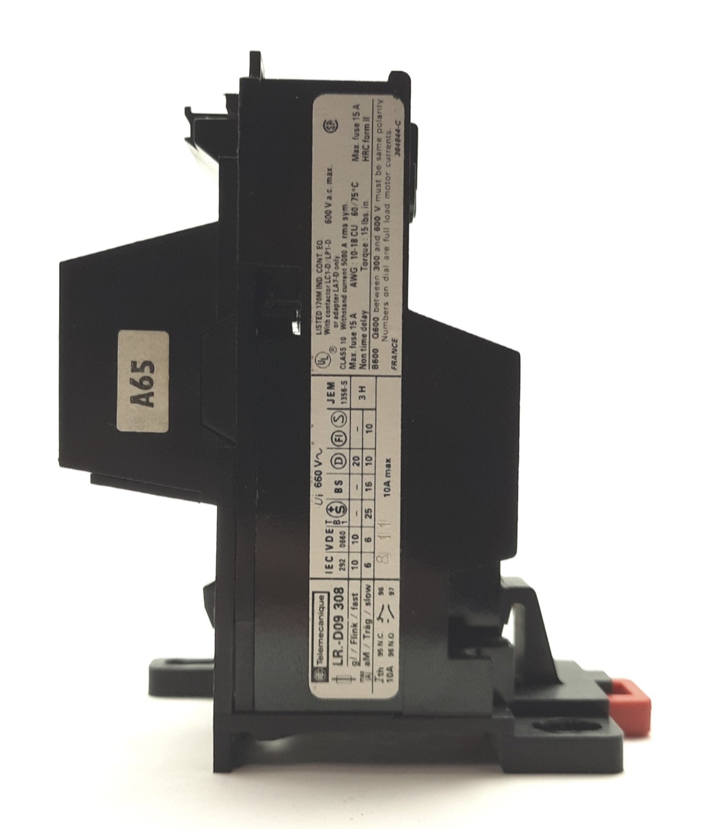 Used Telemecanique LR-D09 308, Overload Relay, 3-Pole, 2.5-4A NO/NC Trip, 10A 660V
