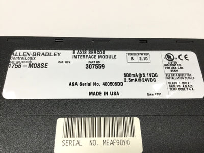 Used Allen Bradley 1756-M08SE ControlLogix 8-Axis Sercos Interface Motion Module