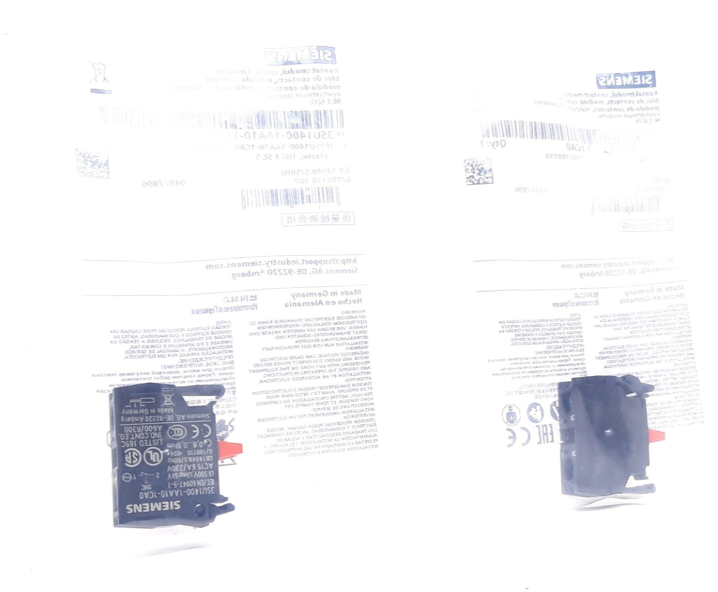 New Lot of 2 Siemens 3SU1400-1AA10-1CA0 Contact Block, SPST-NC, Screw Terminal 10A