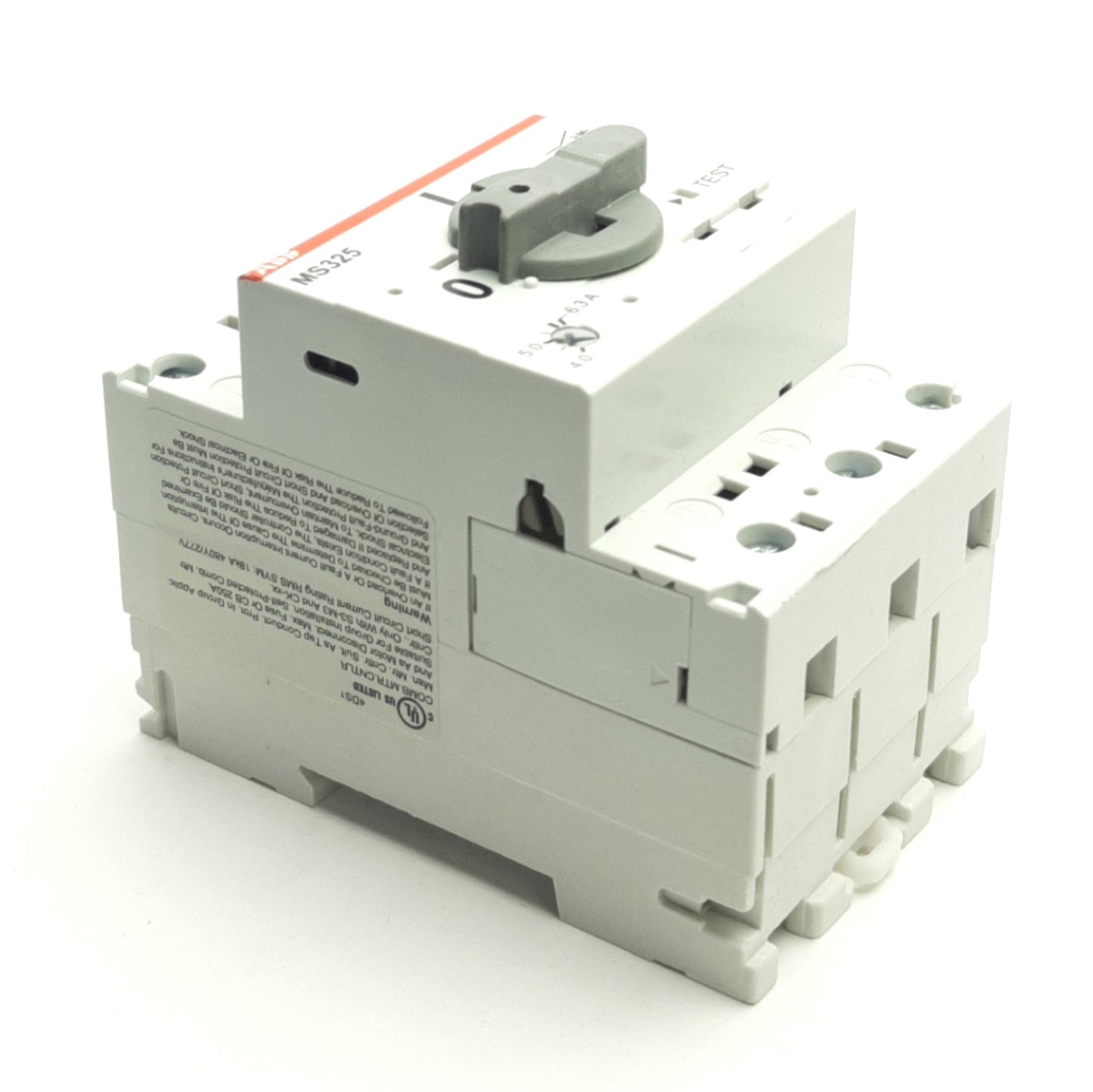 Used ABB MS325-6.3 Manual Motor Starter 690VAC/440VDC 4-6.3A, 3-Poles, DIN Rail Mount