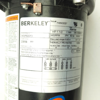 Used Berkeley MGPS20F3 Booster Pump 20GPM, 1-1/2HP, 3-PH, 208-230/460VAC, 1" NPT