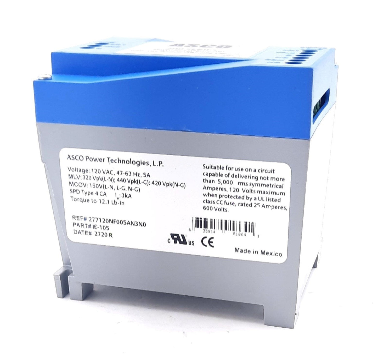 New ASCO IE-105 200 Series AC Power Noise Filter 5A, 120VAC Single Phase 0.5ns