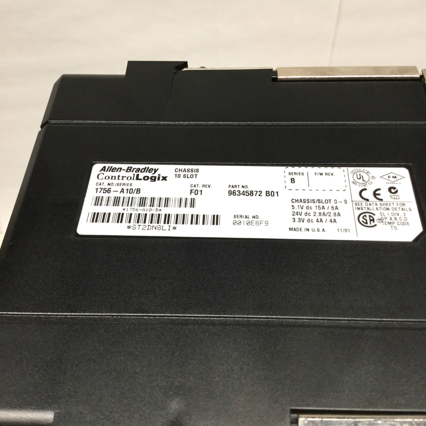 Used Allen Bradley 1756-PA72/B ControlLogix PLC Power Supply w/ 10-Slot Rack Chassis