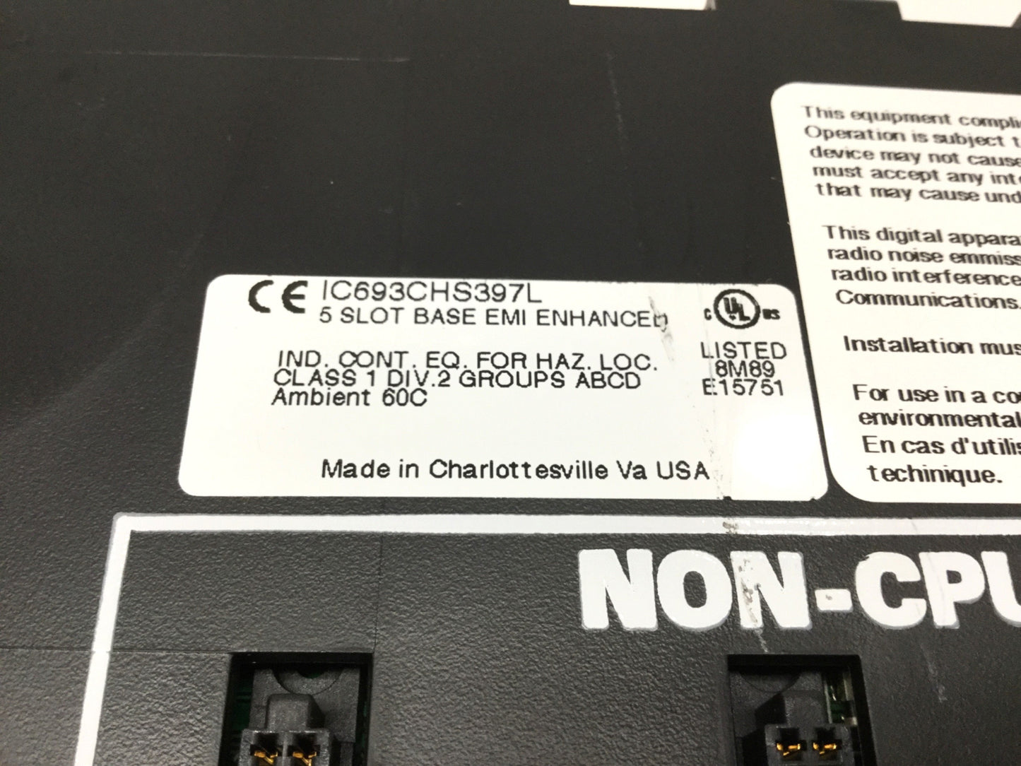 Used GE Fanuc IC693CHS397L Series 90-30 PLC 5-Slot Base Rack Mount, EMI Enhanced