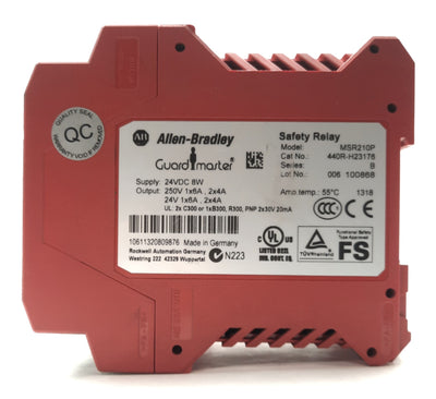 Used Allen Bradley 440R-H23176 Ser B Guardmaster Safety Relay 3x NC Inputs 24VDC