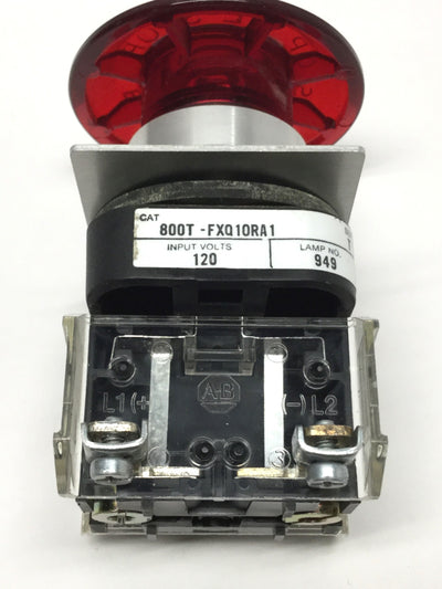 Used Allen Bradley 800T-FXQ10RA1 Illuminated Emergency E-Stop Push-Pull Button 120V
