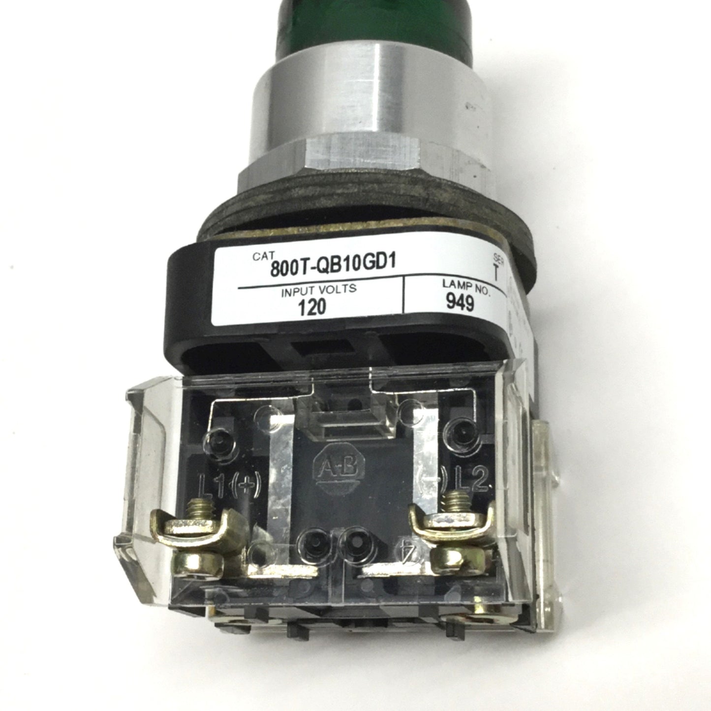 Used Allen Bradley 800T-QB10GD1 Illuminated Pushbutton Switch 30mm Green, 120V, 1NO