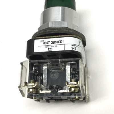 Used Allen Bradley 800T-QB10GD1 Illuminated Pushbutton Switch 30mm Green, 120V, 1NO