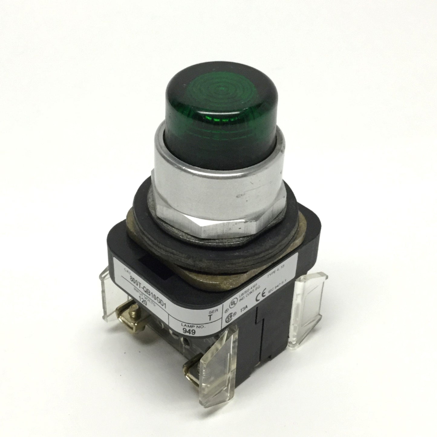 Used Allen Bradley 800T-QB10GD1 Illuminated Pushbutton Switch 30mm Green, 120V, 1NO