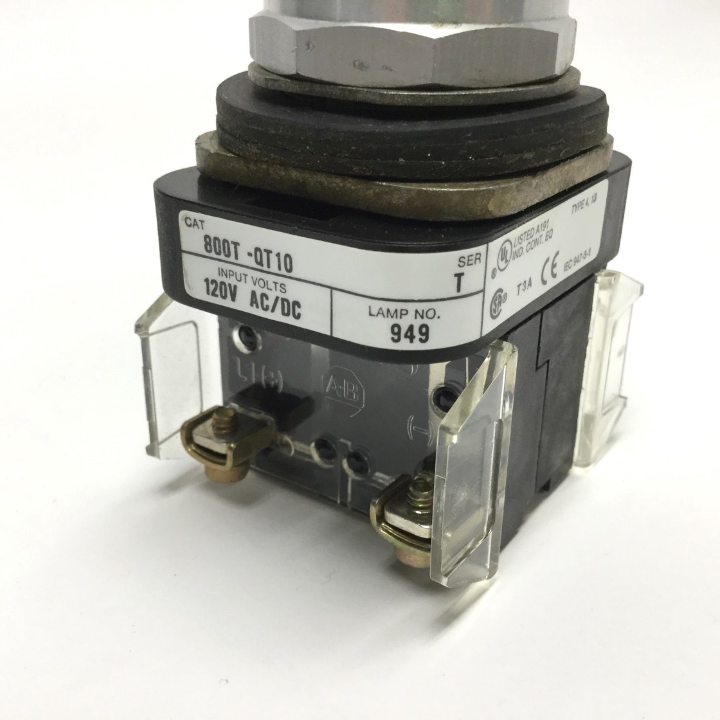 Used Allen Bradley 800T-QT10 Illuminated Pushbutton Switch 30mm, White, 120V, 1NO-1NC