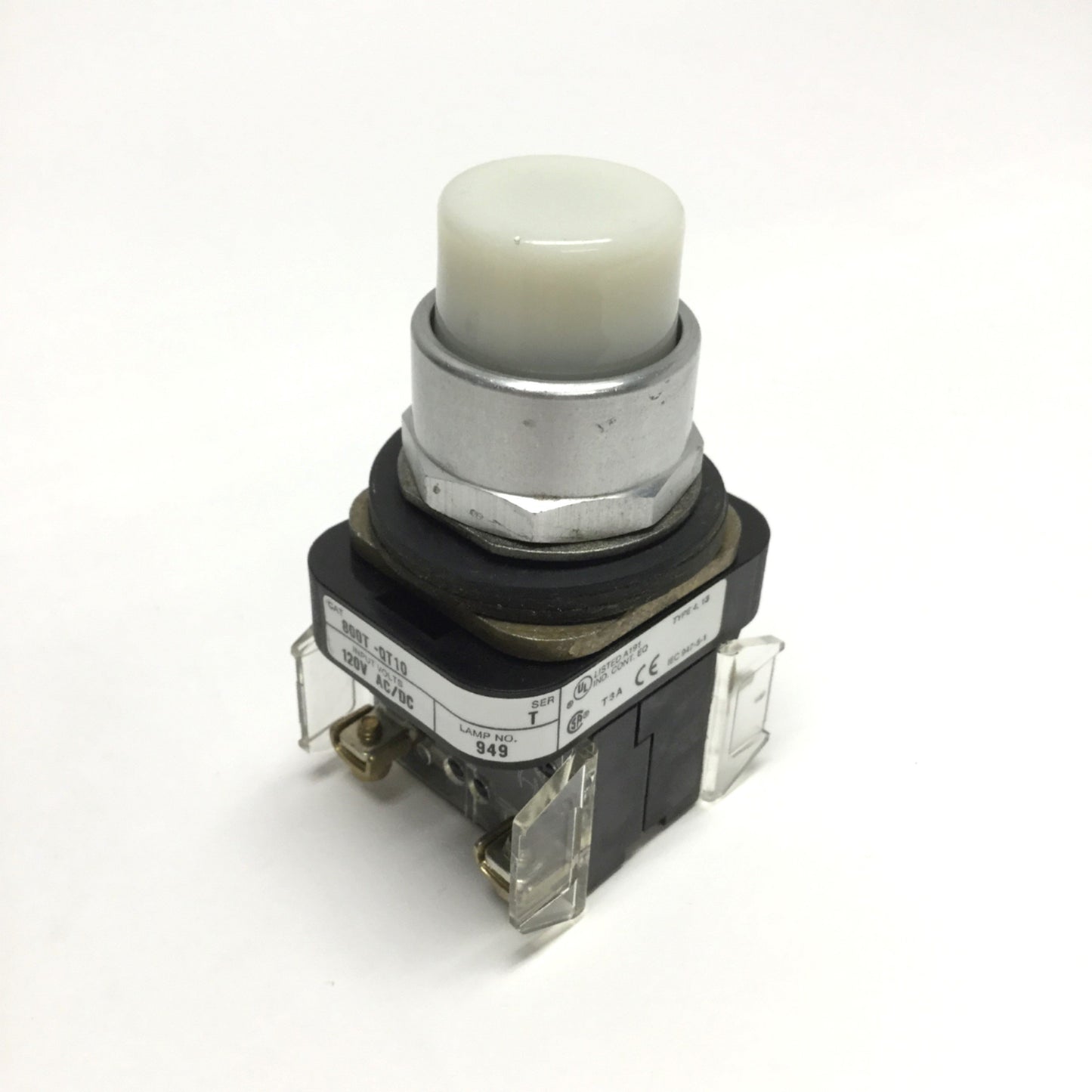 Used Allen Bradley 800T-QT10 Illuminated Pushbutton Switch 30mm, White, 120V, 1NO-1NC