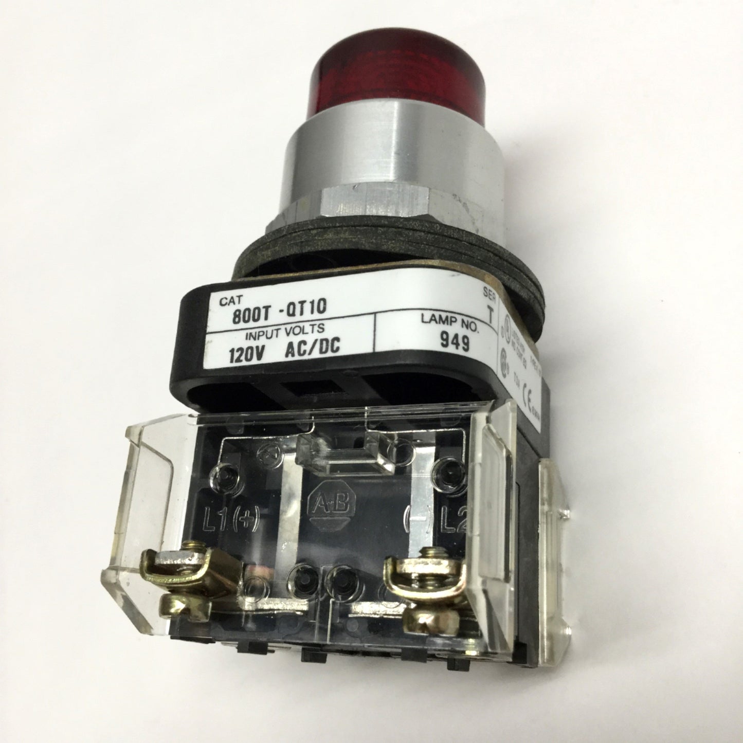 Used Allen Bradley 800T-QT10 Illuminated Pushbutton Switch 30mm, Red, 120V, 1NO-1NC